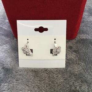 Silver Oval Flower Crystals Earrings